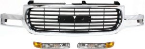 3-Piece Grille Kit with Parking Lights for GMC Sierra 1999-2002 and Yukon 2000-2006, Replacement