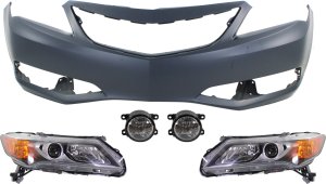 Headlight Assembly Kit for Acura ILX 2013-2015, Right (Passenger) and Left (Driver), Halogen, 5-Piece with Bumper Cover and Fog Lights, Replacement