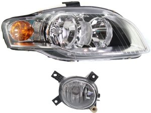 Headlight Assembly Kit for Audi A4/A4 QUATTRO/S4 2005-2009, Right (Passenger) Halogen, 2-Piece with Fog Light, Replacement