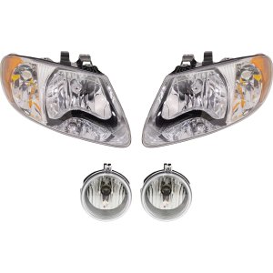 Headlight Kit for 2005-2007 Chrysler Caravan/Town & Country, Includes Right (Passenger) and Left (Driver) Headlights with Bulbs, 4-Piece Kit with Fog Lights, Replacement