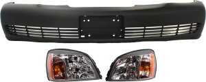Headlight Assembly Kit for 2003-2003 Cadillac Deville, Right (Passenger) and Left (Driver), Halogen, 3-Piece Set, Includes Bumper Cover, Replacement