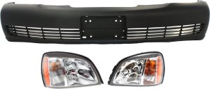 Headlight Assembly for 2004-2005 Cadillac DeVille, Right (Passenger) and Left (Driver) Halogen, 3-Piece Kit with Bumper Cover Replacement