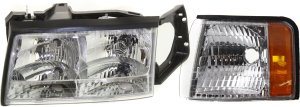 Headlight with Bulb and Corner Light for 1997-1999 Cadillac Deville, Left (Driver), 2-Piece Kit, Replacement