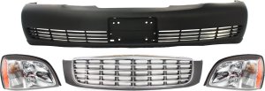 4-Piece Grille Kit for 2004-2005 Cadillac Deville with Bumper Cover and Headlight Replacement