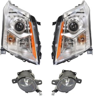 Headlight Assembly Kit for 2010-2012 Cadillac SRX, Right (Passenger) & Left (Driver), Halogen, 4-Piece with Fog Lights, Replacement