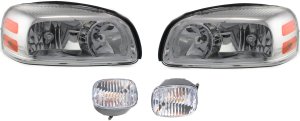 Headlight Assembly with Turn Signal Lights for Buick Montana/Uplander 2005-2009, Right (Passenger) and Left (Driver), Halogen, 4-Piece kit, Replacement