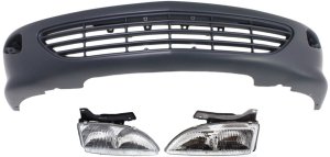 Front Bumper Cover for Chevrolet Cavalier 1995-1999, 3-Piece Kit with Headlights, Replacement