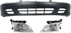 Front Bumper Cover for 2000-2002 Chevrolet Cavalier, 3-Piece Kit with Headlights, Replacement