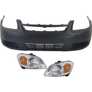 Headlight Assembly Kit for Chevrolet Cobalt 2005-2010, Right (Passenger) and Left (Driver), Halogen, 3-Piece Set with Bumper Cover, Replacement