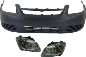 Headlight Assembly Kit for Chevrolet Cobalt 2005-2010, Right (Passenger) and Left (Driver), Halogen, 3-Piece Kit, Including Bumper Cover, Replacement