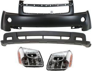 Front Bumper Cover Upper and Lower for Chevrolet Equinox 2007-2009, 4-Piece Kit with Headlights, Replacement