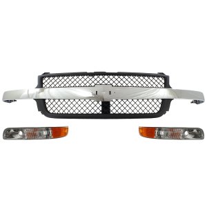 3-Piece Kit Grille with Parking Lights for 2001-2002 Chevrolet Silverado 2500 HD/Silverado 3500 - Replacement Part