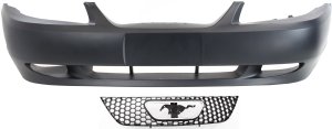 Front Bumper Cover for Ford Mustang 1999-2004, 2-Piece Kit without Emblem, with Grille, Replacement