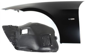 Front Fender with Fender Liner for BMW 3-Series 2006-2012 Left (Driver), Primed (Ready to Paint), 2-Piece Kit Replacement Models: for 320i, 325i, 330i, 335i