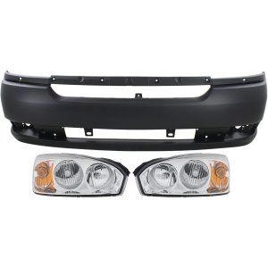 Headlight Assembly for 2004-2005 Chevrolet Malibu, Right (Passenger) and Left (Driver), Halogen, 3-Piece Kit with Bumper Cover, Replacement
