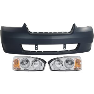 Front Bumper Cover for 2006-2008 Chevrolet Malibu, 3-Piece Kit with Headlights, Replacement
