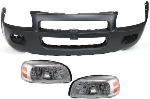 Headlight Assembly for Buick Uplander 2005-2009, Right (Passenger) and Left (Driver), Halogen, 3-Piece kit with Bumper Cover, Replacement