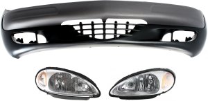 Front Bumper Cover for Chrysler PT Cruiser 2001-2005, 3-Piece Kit with Headlights, Replacement