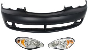 Headlight Assembly for Chrysler PT Cruiser 2006-2010, Right (Passenger) and Left (Driver), Halogen, 3-Piece kit with Bumper Cover, Replacement