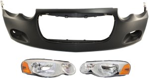 Headlight Assembly for 2004-2005 Chrysler Sebring, Right (Passenger) and Left (Driver), Halogen, 3-Piece kit, with Bumper Cover, Replacement