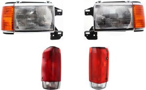 Headlight and Tail Light Kit for 1987-1990 Ford F-Series, Right (Passenger) and Left (Driver) with Bulbs, 4-Piece Replacement - Fits F-150, F-250, F-350