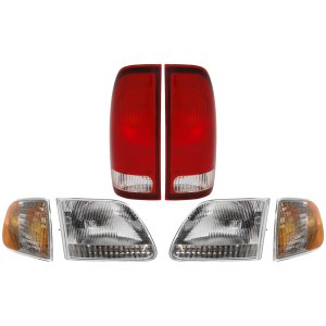 Headlight Kit for 1997-2003 Ford F-Series, Right (Passenger) & Left (Driver) with Bulbs, 6-Piece Set includes Corner and Tail Light Replacement. Fits F-150, F-250, F-350