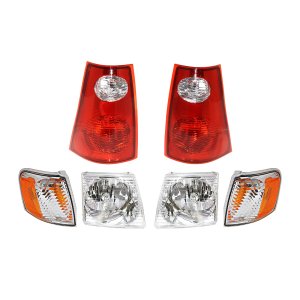 Tail Light & Headlight Kit for Ford Explorer Sport Trac 2001-2005, Right (Passenger) & Left (Driver), 6-Piece with Corner Lights, Replacement
