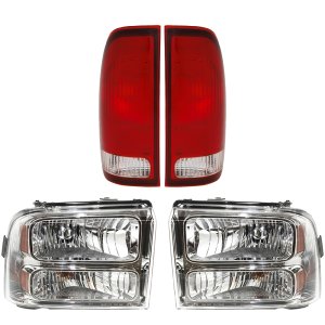 Headlight and Tail Light Kit for Ford F-250/F-350 Super Duty 2005-2007, Right (Passenger) and Left (Driver) Sides, with Bulbs, 4-Piece kit, Replacement