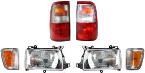 Headlight and Tail Light Kit for Toyota T100 1993-1998 Right (Passenger) and Left (Driver) with Bulbs, 6-Piece Set Includes Corner Light, Replacement