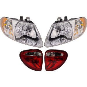 Headlight and Tail Light Kit for 2004-2007 Chrysler Caravan/Town & Country, Right (Passenger) & Left (Driver), with Bulbs, 4-Piece Set, Replacement