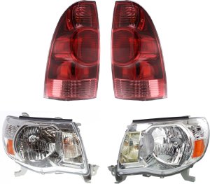 Tail Light and Headlight Kit for Toyota Tacoma 2005-2008, Right (Passenger) and Left (Driver), 4-Piece Replacement