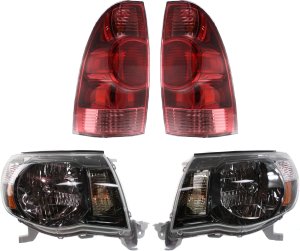 Headlight and Tail Light Assembly for 2005-2008 Toyota Tacoma, Right (Passenger) and Left (Driver), Halogen, 4-Piece Kit, Replacement