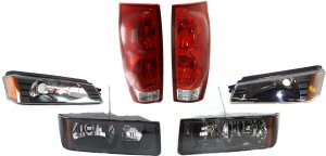 Headlight with Bulbs Kit for 2002-2006 Chevrolet Avalanche - Includes Right (Passenger), Left (Driver) Lights, Turn Signal Light, Tail Light, 6-Piece Set - Replacement