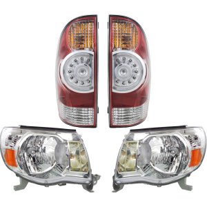 Tail Light and Headlight Kit for Toyota Tacoma 2008, Right (Passenger) and Left (Driver) 4-Piece Replacement Set
