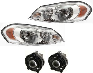 Headlight Kit for Chevrolet Impala 2006-2013 & Impala Limited 2014-2016, Right (Passenger) and Left (Driver) Sides, Includes Bulbs, 4-Piece Set with Fog Lights, Replacement