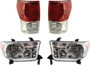 Headlight and Tail Light Assembly Kit for 2010-2013 Toyota Tundra, Right (Passenger) and Left (Driver) Halogen, 4-Piece kit, Replacement