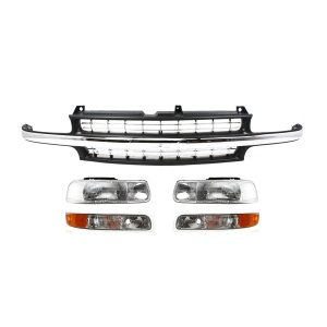 Grille and Headlight Kit for 1999-2002 Chevrolet Silverado and 2000-2006 Tahoe, 5-Piece Set with Parking Lights, Replacement
