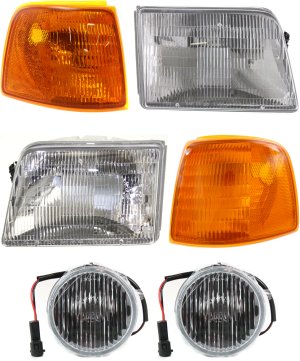 Fog Light Kit for Ford Ranger 1993-1997, Right (Passenger) and Left (Driver), 6-Piece Assembly, Includes Halogen Corner Light and Headlight, Replacement