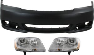 Front Bumper Cover for 2011-2014 Dodge Avenger, 3-Piece Kit with Headlights, Replacement