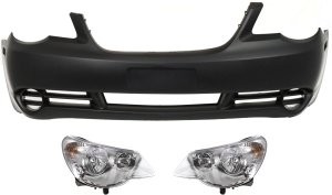 Headlight Assembly for 2007-2010 Chrysler Sebring, Right (Passenger) and Left (Driver), 3-Piece Kit with Halogen and Bumper Cover, Replacement