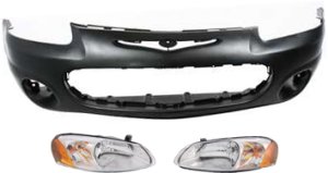Front Bumper Cover for 2001-2003 Chrysler Sebring, 3-Piece Kit with Headlights Replacement