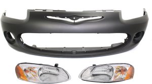 Front Bumper Cover for 2001-2003 Chrysler Sebring Sedan, 3-Piece Kit with Headlights, Replacement