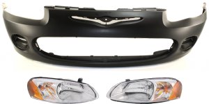 Front Bumper Cover Kit for 2001-2003 Chrysler Sebring Sedan, 3-Piece with Headlights Replacement