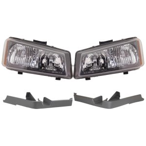 Headlight Assembly Kit for Chevrolet Avalanche 1500/2500 (2003-2006) / Silverado (2003-2007), Right (Passenger) and Left (Driver), 4-Piece, Halogen, Smooth Reflector, with Bumper Trim, Replacement