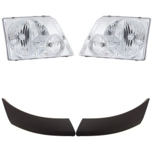 Headlight Assembly Kit for Ford Explorer 2002-2005, Right (Passenger) and Left (Driver), 4-Piece, Includes Halogen Bulbs and Bumper Trim, Excludes 2002-2003 Sport Model Replacement