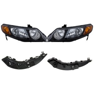 Headlight Kit for 2006-2008 Honda Civic Sedan, Right (Passenger) and Left (Driver), 4-Piece, Lens and Housing, Halogen, Excluding Hybrid Model, with Bumper Trim Replacement