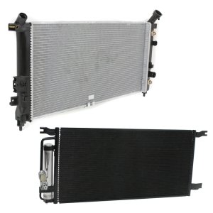 Aluminum Core Radiator Kit for 2002-2007 Buick Rendezvous and 2001-2006 Montana, 6 Cylinder, 3.4L/3.5L Engine, with Air Conditioning Condenser Replacement
