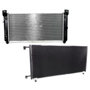 Radiator and A/C Condenser Kit for 2001-2006 Cadillac Silverado 3500 / Sierra 3500, 2-Piece Aluminum Core, 8 Cylinder, 6.0L Engine Replacement