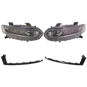 Headlight Assembly Kit for 2018-2021 Honda Accord Sedan, EX/EX-L/LX/Sport Models, Right (Passenger) and Left (Driver), 4-Piece with Halogen and Bumper Trim Replacement