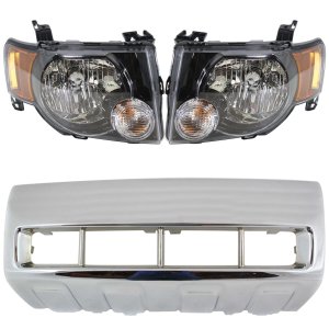 Headlight Assembly Kit for 2010-2012 Ford Escape XLT Model, Right (Passenger) and Left (Driver), 4-Piece, Halogen, Dark Interior, w/ Sport Appearance Package, From December 2, 2008, with Bumper Trim, Replacement